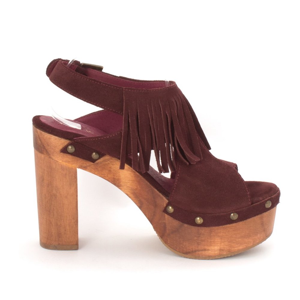 Cordani Maroon Suede Fringe Platform Sandals